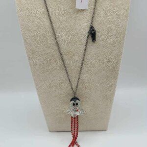 Betsey Johnson Crystal Ghost Pendant with Coffin Charm Necklace HALLOWEEN NWT!